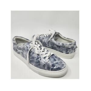 J/Slides Lucki Sneaker Women 9.5M Silver Metallic Snake Leather Comfort Studded